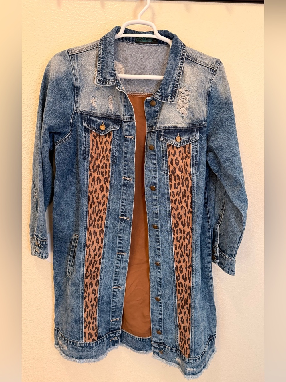 Express Blue Denim Jacket with Brown Leopard Panels